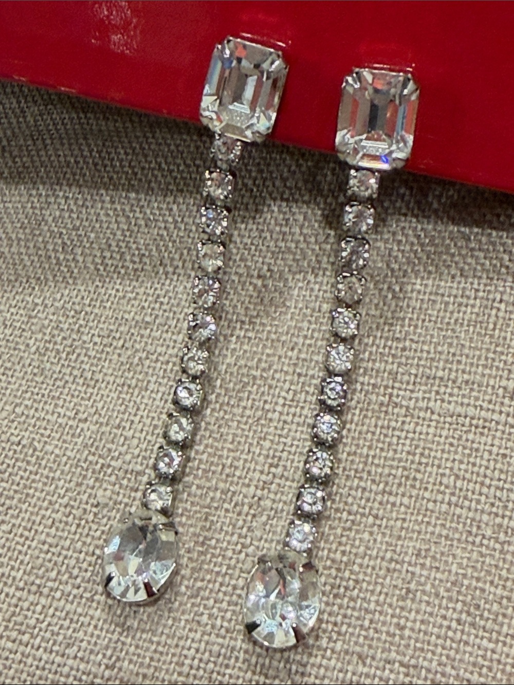 Vintage Signed WEISS Crystal Rhinestone Drop Clip On Earrings
